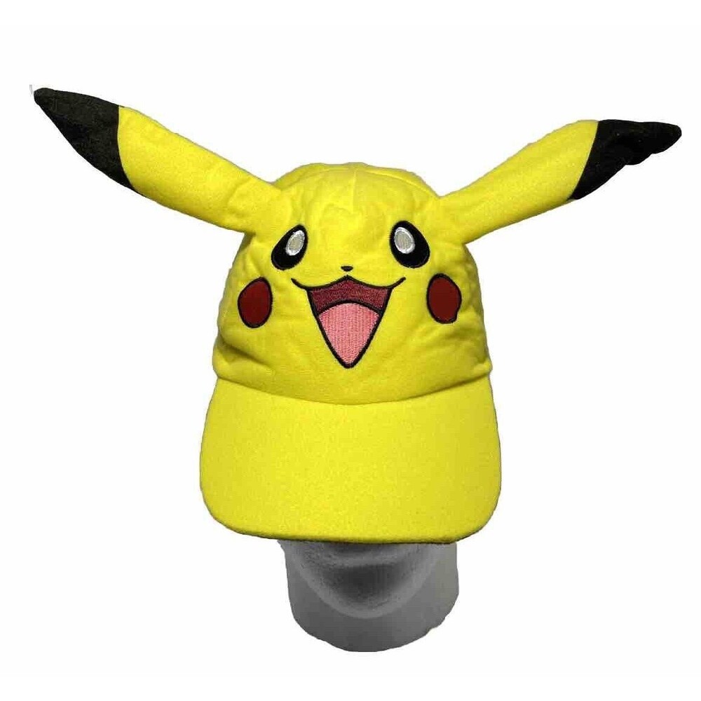 Yellow Pikachu Elastic Stretch Back Hat Pokemon Cosplay Ball Cap Ears EUC
